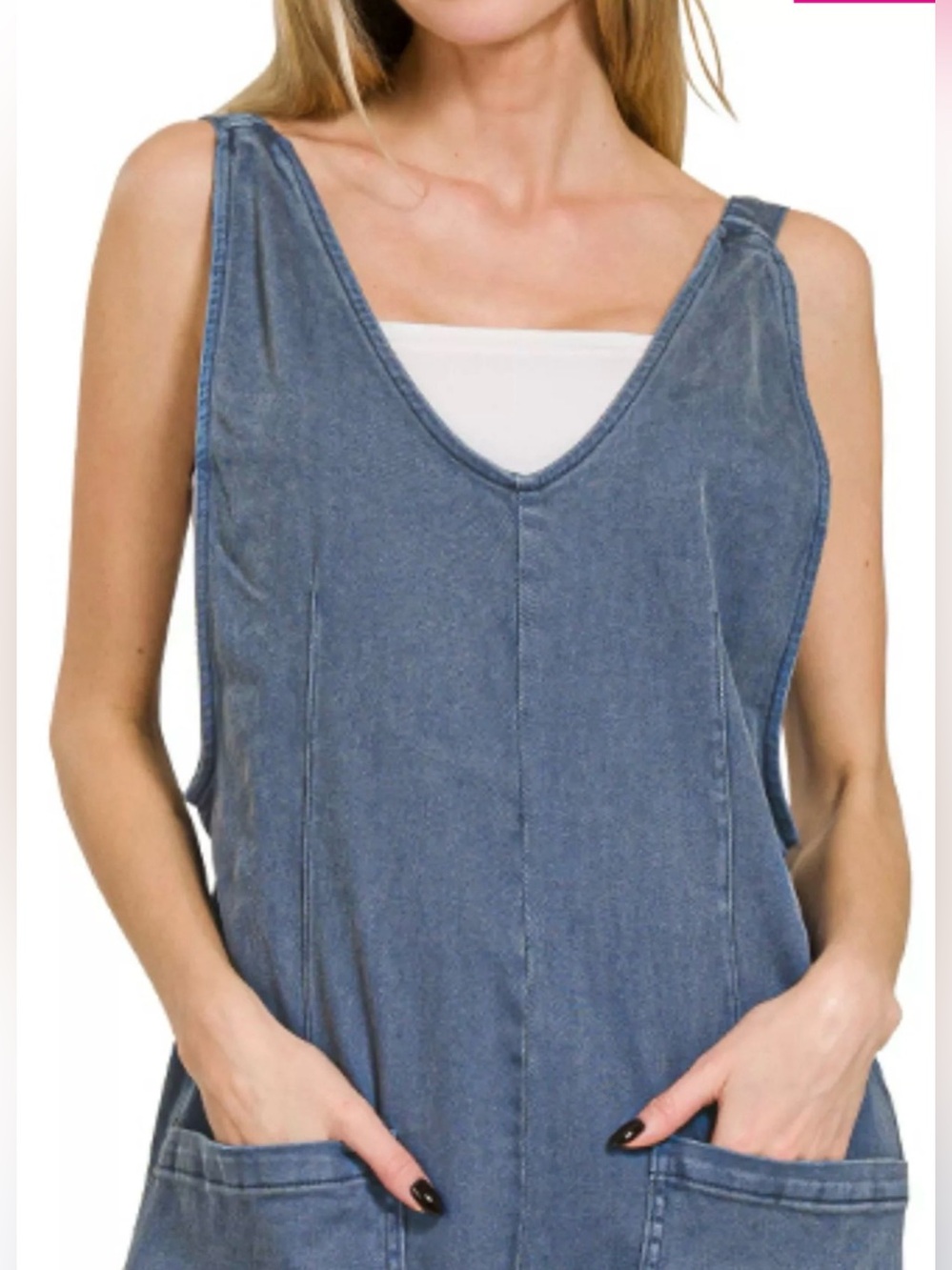 Zenana Outfitters Blue Denim Pinafore with Front Pockets